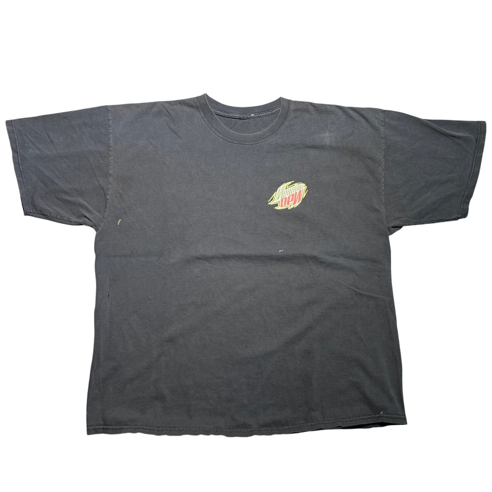 Vintage Mountain Dew T-Shirt Black Graphic Logo Distressed Y2K Soda Tee Mens XL